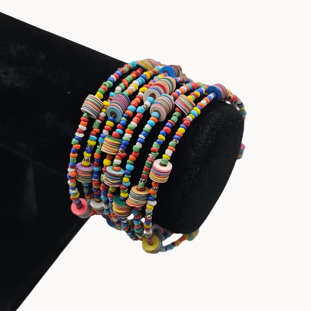 Multicolor Disc Bead Memory Wire Wrap Bracelet Seed Beads Boho Coil Bracelet‎